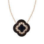 14K Rose Gold Multicolor Diamond Pendant 0.60CT Round Dark Brown & Blue Diamonds For Women