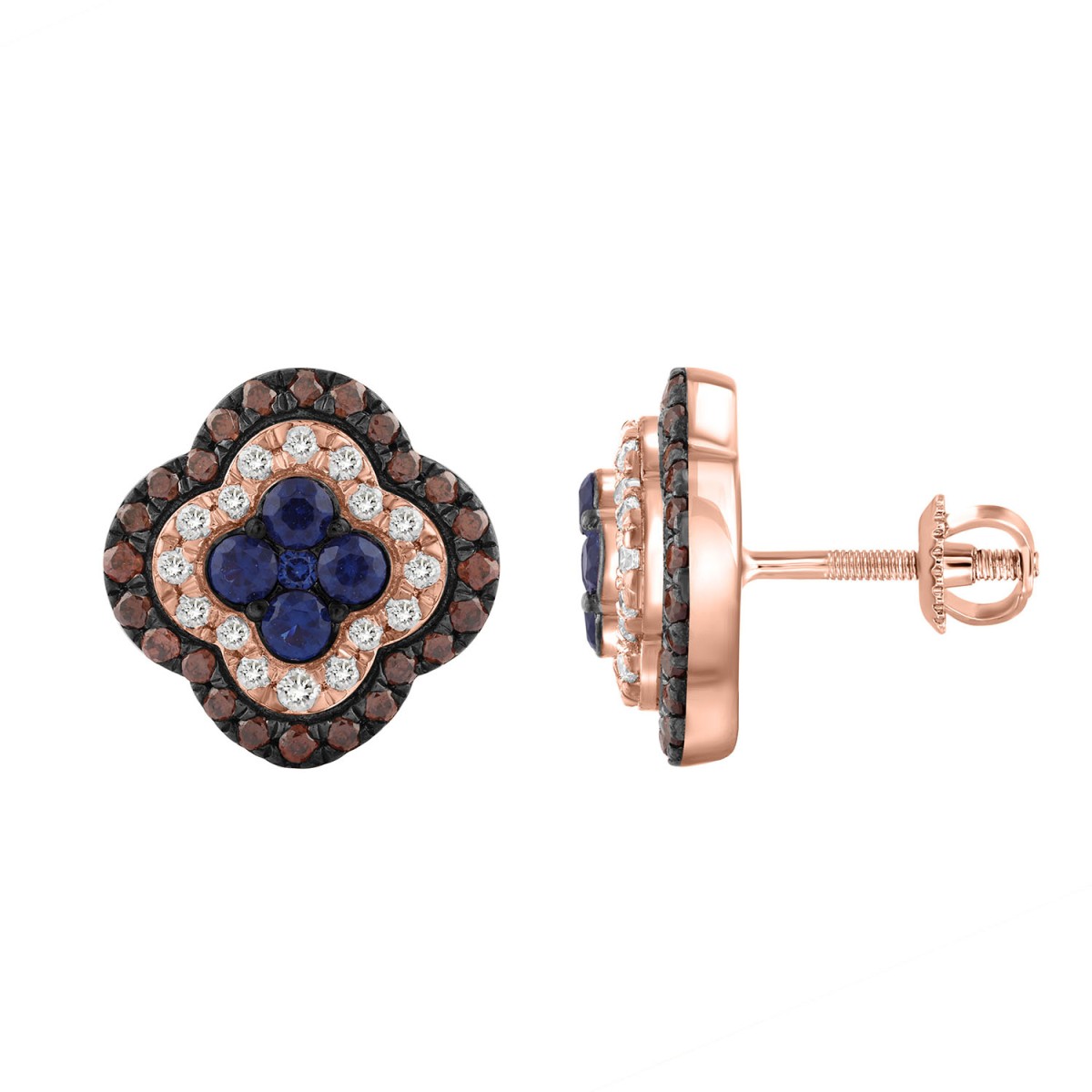 19196988_330513R.jpg 14K Rose Gold 1.00CT Round Blue & Dark Brown Diamond Fancy Earrings For Women - Image 1
