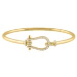 Elegant 14K Yellow Gold 0.40CT Round Diamond Fashion Bangle For Women