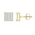 Yellow Gold 0.05Ct Round Diamond 10K Yuva Square Cluster Earrings Women’S Fine Jewelry