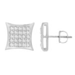 Sterling Silver White 0.15CT Round Diamond Yuva Square Cluster Earrings Women’S Fine Jewelry
