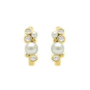 Elegant Ladies Hoop Earrings – 0.20Ct Round Diamonds With Pearl Cluster, 14K Yellow  Gold