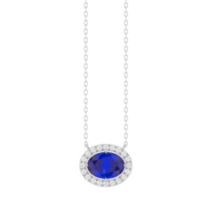 18K WHITE GOLD 1 1/6CT ROUND/OVAL DIAMOND LADIES NECKLACE(COLOR STONE OVAL SAPPHIRE DIAMOND 1CT)