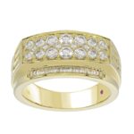 14K YELLOW GOLD 1 1/2CT ROUND/BAGUETTE DIAMOND MENS RING