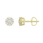 14K YELLOW GOLD 1/2CT ROUND DIAMOND LADIES FLOWER EARRINGS - Image 2