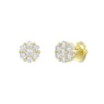 14K YELLOW GOLD 1/2CT ROUND DIAMOND LADIES FLOWER EARRINGS - Image 3