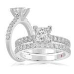 14K WHITE GOLD 3/4CT ROUND DIAMOND LADIES SEMI MOUNT BRIDAL SET(CENTER STONE MOUNT PRINCESS DIAMOND 1 1/5CT)