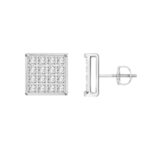 Sterling Silver White 0.10CT Round Diamond Yuva Square Cluster Stud Earrings Women’S Fine Jewelry