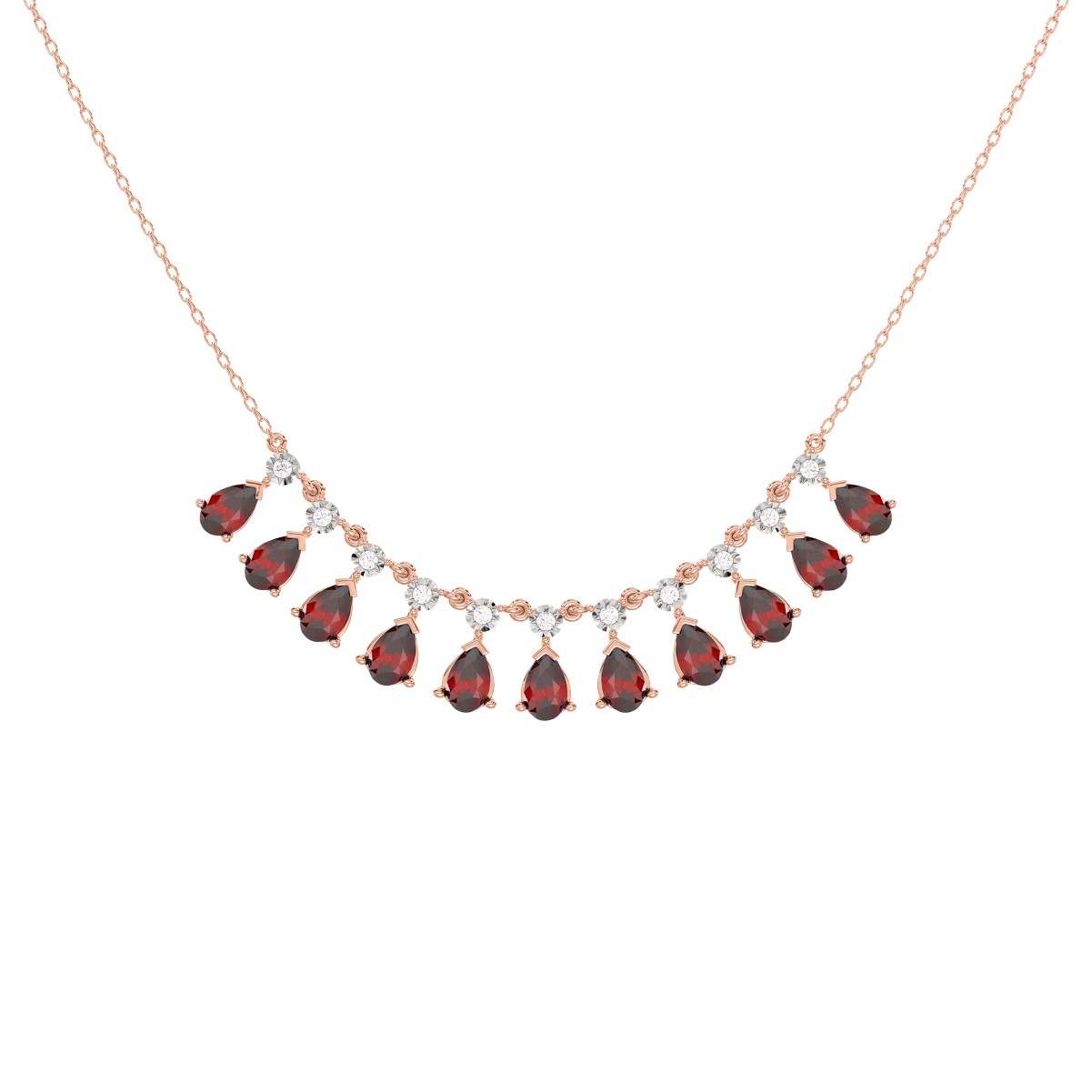 19223241_VA24239R-1201x1201.jpg 18K ROSE GOLD 2 7/8CT ROUND/PEAR DIAMOND LADIES NECKLACE(COLOR STONE PEAR RUBY DIAMOND 2 7/8CT) - Image 1