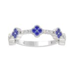 18K WHITE GOLD 1/4CT ROUND DIAMOND LADIES RING(COLOR STONE SAPPHIRE DIAMOND 1/10CT)