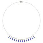 18K WHITE GOLD 1CT ROUND/BAGUETTE DIAMOND LADIES NECKLACE(COLOR STONE SAPPHIRE DIAMOND 3/4CT)