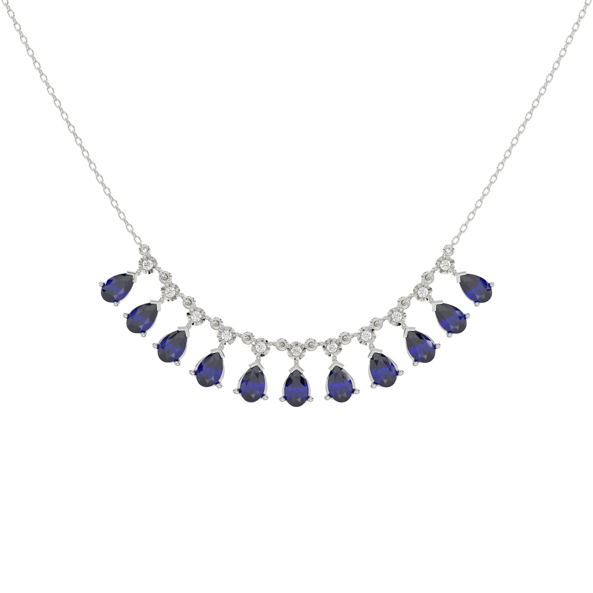 19223261_VA24233W-1201x1201.jpg 18K WHITE GOLD 2 7/8CT ROUND/PEAR DIAMOND LADIES NECKLACE(COLOR STONE PEAR SAPPHIRE DIAMOND 2 7/8CT) - Image 1