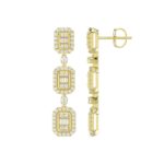 14K  1CT YELLOW GOLD ROUND/BAGUETTE DIAMOND LADIES EARRINGS - Image 2