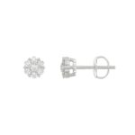 14K WHITE  GOLD 1/6CT ROUND DIAMOND LADIES FLOWER EARRINGS - Image 2