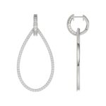 14K WHITE GOLD 1 1/2CT ROUND/BAGUETTE DIAMOND LADIES HOOP EARRINGS - Image 2