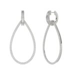 14K WHITE GOLD 1 1/2CT ROUND/BAGUETTE DIAMOND LADIES HOOP EARRINGS - Image 3
