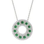 14K WHITE GOLD 1 1/4CT ROUND DIAMOND LADIES PENDANT WITH CHAIN(COLOR STONE ROUND GREEN EMERALD DIAMOND 1/2CT)