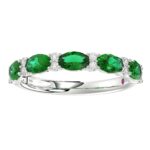 14K WHITE GOLD 1 1/5CT ROUND/OVAL DIAMOND LADIES FASHION BAND(COLOR STONE OVAL GREEN EMERALD DIAMOND 1.10CT 5 STONE)