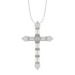 14K WHITE GOLD 1 1/6CT ROUND/BAGUETTE DIAMOND LADIES PENDANT WITH CHAIN