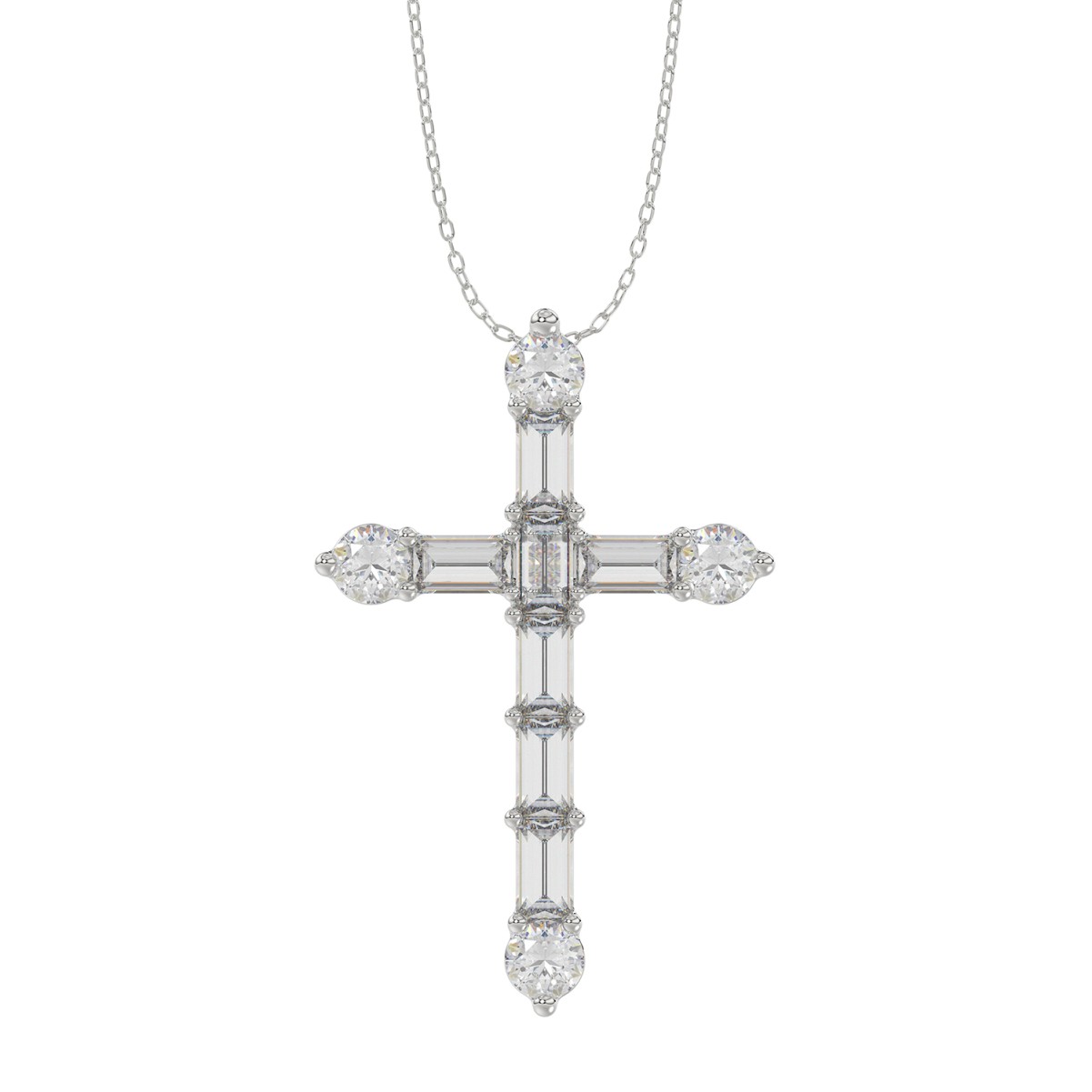 19223356_VA11951W-1201x1201.jpg 14K WHITE GOLD 1 1/6CT ROUND/BAGUETTE DIAMOND LADIES PENDANT WITH CHAIN - Image 1