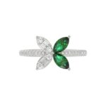 14K WHITE GOLD 1 7/8CT ROUND/BAGUETTE/MARQUISE DIAMOND LADIES FASHION RING(COLOR STONE MARQUISE GREEN EMERALD DIAMOND 1 5/8 CT) - Image 4