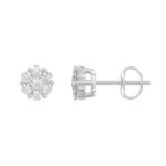 14K WHITE GOLD 1/2CT ROUND DIAMOND LADIES FLOWER EARRINGS - Image 2