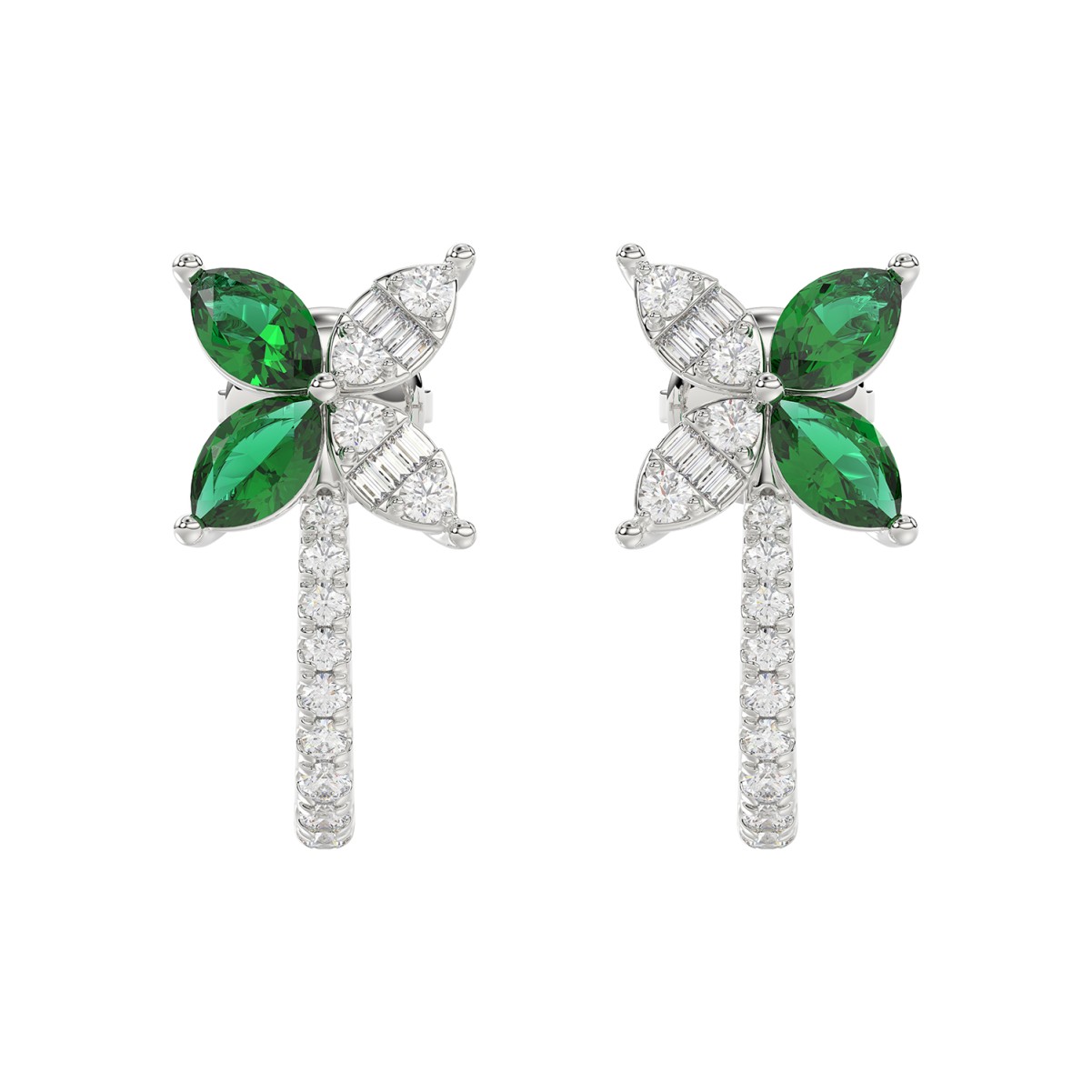 19223399_VA16307W-1201x1201.jpg 14K WHITE GOLD 1/3CT ROUND/BAGUETTE/MARQUISE DIAMOND LADIES EARRINGS(COLOR STONE MARQUISE GREEN EMERALD DIAMOND 3/4CT) - Image 1