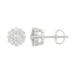 14K WHITE GOLD 1CT ROUND DIAMOND LADIES FLOWER EARRINGS - Image 2