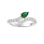 14K WHITE GOLD 1CT ROUND/PEAR DIAMOND LADIES FASHION RING(COLOR STONE PEAR GREEN EMERALD DIAMOND 1/2CT)