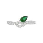 14K WHITE GOLD 1CT ROUND/PEAR DIAMOND LADIES FASHION RING(COLOR STONE PEAR GREEN EMERALD DIAMOND 1/2CT) - Image 4
