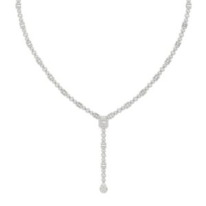 14K WHITE GOLD 2 7/8CT ROUND/BAGUETTE DIAMOND LADIES NECKLACE