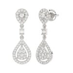 14K WHITE GOLD 3/4CT ROUND/BAGUETTE DIAMOND LADIES EARRINGS - Image 3