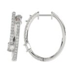 14K WHITE GOLD 3/4CT ROUND/BAGUETTE DIAMOND LADIES HOOPS EARRINGS - Image 2