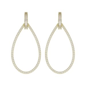 14K YELLOW GOLD 1 1/2CT ROUND/BAGUETTE DIAMOND LADIES HOOP EARRINGS