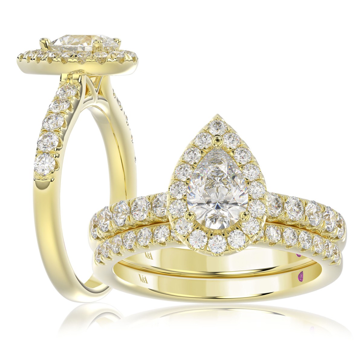 19223509_VA13191Y-1201x1201.jpg 14K YELLOW GOLD 1 1/2CT ROUND/PEAR DIAMOND LADIES BRIDAL SET(CENTER STONE PEAR DIAMOND 3/4CT) - Image 1