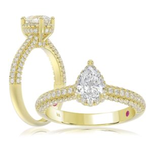 14K YELLOW GOLD 1 1/4CT ROUND/PEAR DIAMOND LADIES RING(CENTER STONE PEAR DIAMOND 3/4CT)