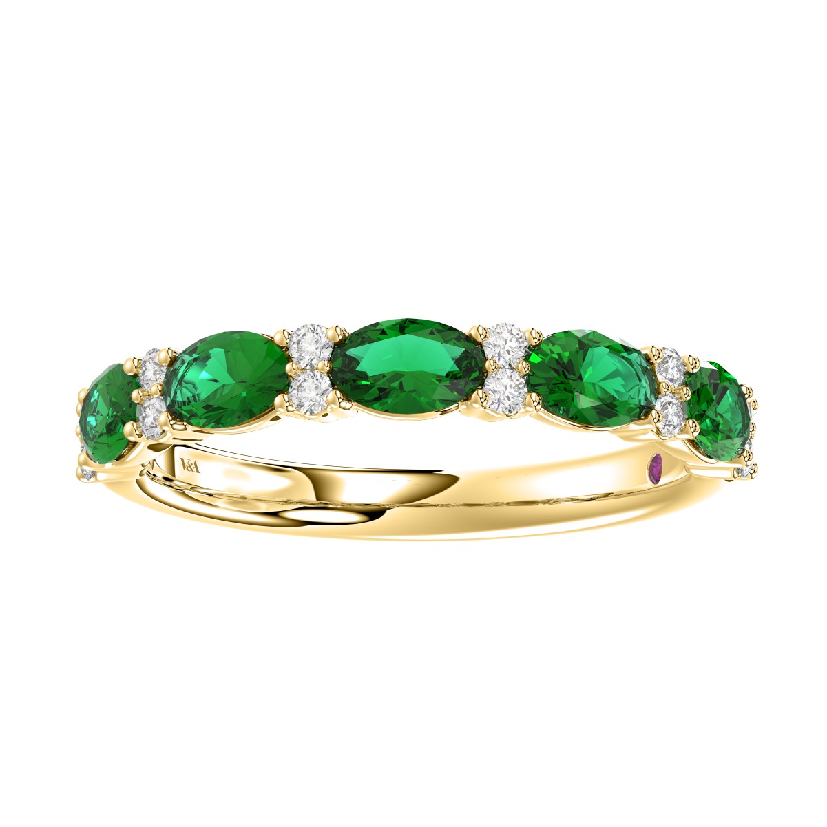 19223514_VA10198Y-1201x1201.jpg 14K YELLOW GOLD 1 1/5CT ROUND/OVAL DIAMOND LADIES FASHION BAND(COLOR STONE OVAL GREEN EMERALD DIAMOND 1.10CT 5 STONE) - Image 1