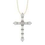 14K YELLOW GOLD 1 1/6CT ROUND/BAGUETTE DIAMOND LADIES PENDANT WITH CHAIN