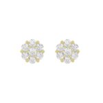 14K YELLOW GOLD 3/4CT ROUND DIAMOND LADIES FLOWER EARRINGS