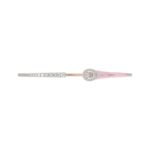 18K ROSE GOLD 1/2CT ROUND/BAGUETTE DIAMOND LADIES BANGLE (AURORA PINK ENAMEL) - Image 4