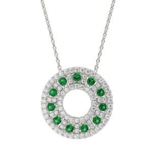 18K WHITE GOLD 1 1/4CT ROUND DIAMOND LADIES PENDANT WITH CHAIN(COLOR STONE ROUND GREEN EMERALD DIAMOND 1/2CT)