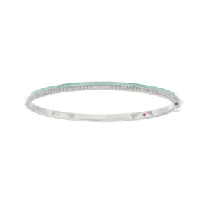18K WHITE GOLD 1/2CT ROUND DIAMOND LADIES BANGLE (CELESTE BLUE ENAMEL)