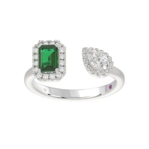 18K WHITE GOLD 1CT ROUND/EMERALD/PEAR DIAMOND LADIES RING(COLOR STONE PEAR DIAMOND 1/4CT)
