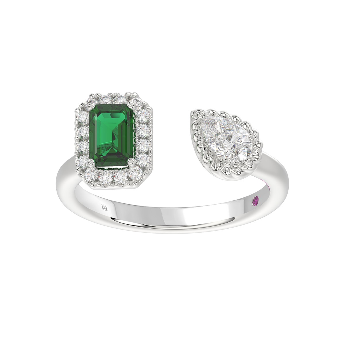 19223743_VA28168W-1201x1201.jpg 18K WHITE GOLD 1CT ROUND/EMERALD/PEAR DIAMOND LADIES RING(COLOR STONE PEAR DIAMOND 1/4CT) - Image 1
