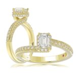 18K YELLOW GOLD 1 1/4CT ROUND/EMERALD DIAMOND LADIES RING(CENTER STONE EMERALD DIAMOND 3/4CT)