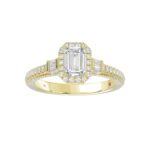 18K YELLOW GOLD 1 3/8CT ROUND/BAGUETTE/EMERALD DIAMOND LADIES RING(CENTER STONE EMERALD DIAMOND 3/4CT) - Image 3