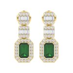 18K YELLOW GOLD 1 7/8CT ROUND/BAGUETTE/EMERALD DIAMOND LADIES EARRINGS(COLOR STONE EMERALD DIAMOND 1 1/6CT)
