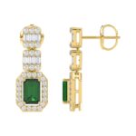 18K YELLOW GOLD 1 7/8CT ROUND/BAGUETTE/EMERALD DIAMOND LADIES EARRINGS(COLOR STONE EMERALD DIAMOND 1 1/6CT) - Image 2