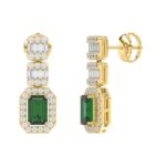 18K YELLOW GOLD 1 7/8CT ROUND/BAGUETTE/EMERALD DIAMOND LADIES EARRINGS(COLOR STONE EMERALD DIAMOND 1 1/6CT) - Image 3
