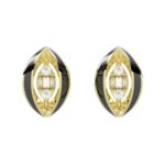 18K YELLOW GOLD 1/10CT ROUND/BAGUETTE DIAMOND LADIES EARRINGS (MIDNIGHT BLACK ENAMEL)